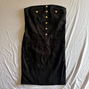 Y2K Bebe Strapless Fitted Dress with Gold Details Back Pockets